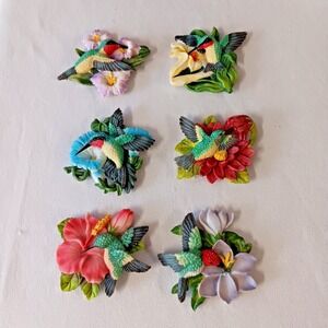 VTG Hummingbird Magnet Lot Of 6 Refrigerator Magnets 3D Resin Floral Nature Art